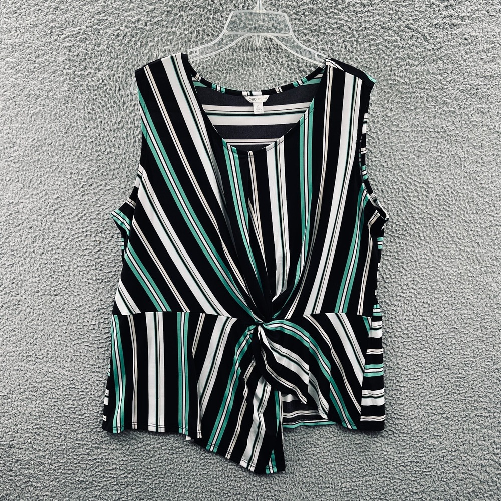 Womens Sleeveless Blouse XL Striped Coastal Tie Front Draped Stretch‎ Resort